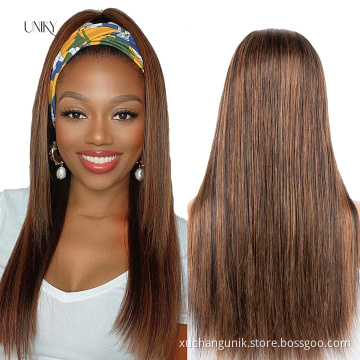 Uniky Highlight Headband Human Hair Wigs Straight Malaysia Hair Wigs For Black Women Ombre Colored Human Hair Wigs Remy